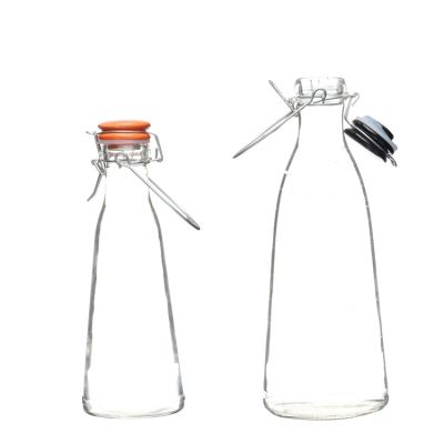 Wholesale portable 500ml 1 liter clear empty clip ceramic lid tea milk bottle glass 