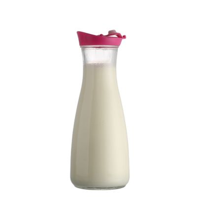 Wholesale Wide Mouth Empty Clear 1 L Liter 1000ml Milk Glass Bottle with Plastic Lids 