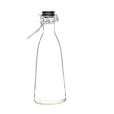 Wholesale custom clear large drinking packaging 1 liter milk glass bottle with flip top 