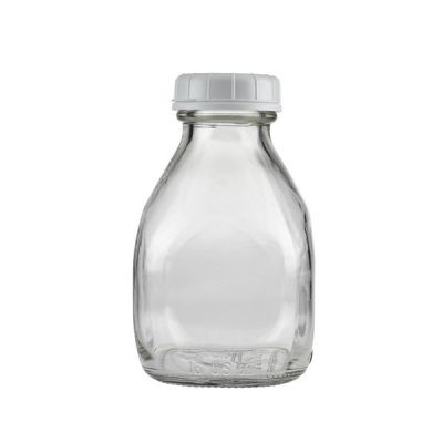 16 oz Clear Glass Short Milk Bottles With White Tamper-Evident Snap Lid 