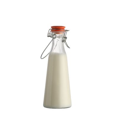 Custom Cone Shape Empty Clear 500 ml Old Vintage Liter 500ml Glass Milk Bottle with Clip Lid for Sale 