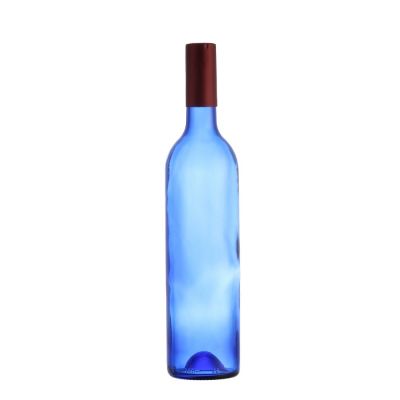 wholesale 750ml empty glass red wine bottle blue color bottles with corks