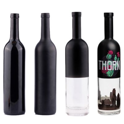 Wholesale black empty wine 750ml glass brandy gum gin liquor wine bottles glass with cork 