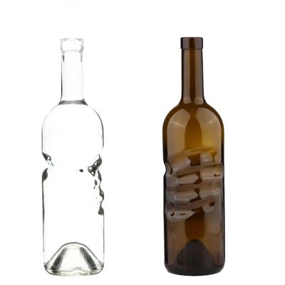 Customized 750ml Dark Green Glass red wine liquor spirit bottle with Cork