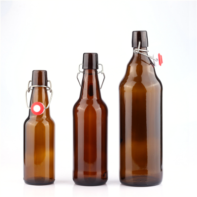 High quality brown custom amber glass beer bottles 300ml 500ml 1000ml with swing lid 