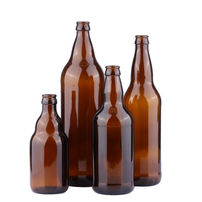 Wholesale unique shape brown inflatable 330ml 500ml 600ml 1000ml amber glass beer bottle for brewery
