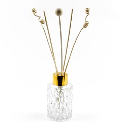 Decorative 80 ml 160ml Empty Cylinder Round Reed Diffuser Bottle Crystal Embossed 