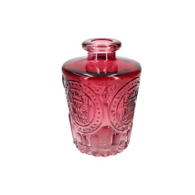 Decorative 140ml Red Embossed Glass Bottles Room Fragrance Diffuser Glass Bottle 
