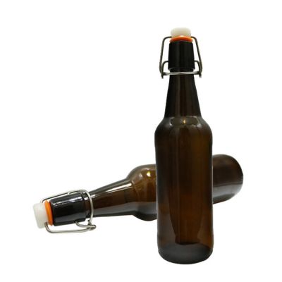 Wholesale 500ml Amber beer glass bottle 16oz round clip top beer bottle