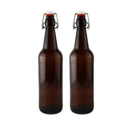 750ml round amber glass beer bottle with crown top