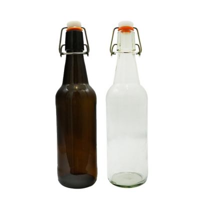 Hot sale practical swing top beauty portable 16OZ empty amber glass beer bottle 