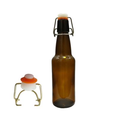 Fancy 330ml beer glass bottle with stainless steel swing top 