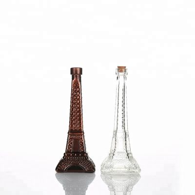 Fancy Eiffel Tower Shaped Glass Wine Bottle With Cork 