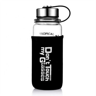 Glass Water Bottle with Sleeve With Leak Proof Stainless Steel Lid 