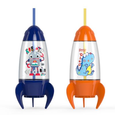 500ml Straw Shape Direct Sale Creative Cartoon Cross Border Explosion Rocket Children Glass Water Bottle Cup 