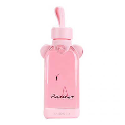 Customized logo square glass bottles with lid pink colors Schoolgirl portable cute glass bottle 