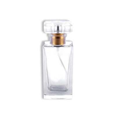 30ml clear rectangular spray perfume bottle with acrylic cap for sales 