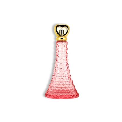 100ml red hearted engraved glass perfume bottle with gold hearted shaped cap