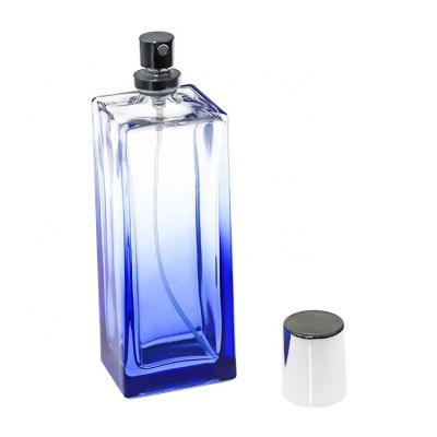 Wholesale 100 ml Luxury Blue Spray Square Glass Perfume Bottle 