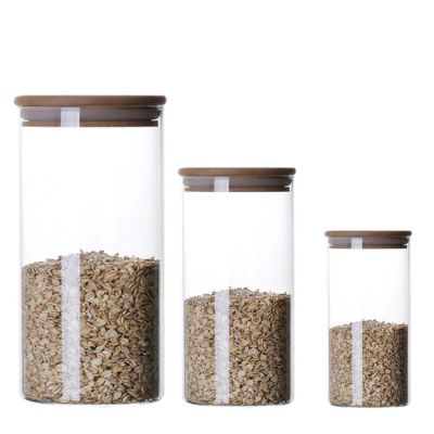 900ML High Quality Glass Jar with Wood Lid Hermetic Pot Borosilicate Candy Bean Glass Jar Kitchenware Storage Can