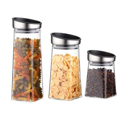 Glass Jar Manufacturers 3 Pcs Food Storage Borosilicate Airtight Glass Jar With Lid With Handle 