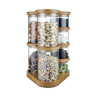 set of 8 stackable borosilicate glass canister jar with bamboo lid and rotatable tray 