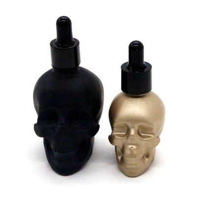 Hot sale 60ml Skull Head Glass Eliquid Dropper Bottle Black Frosted Glass Dropper Bottle