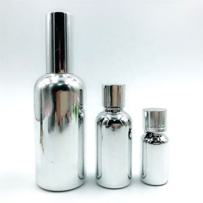 OEM/ODM 30ml 50ml Electroplated Silver Dropper Glass Bottle Screw Lid Essential Oil Bottle 