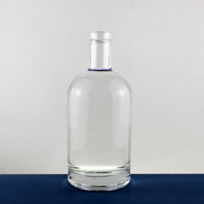 Hot Cork top clear round shape slugged bottom high quality provide Cork Decal Printing Frosting liquor 750 ml glass bottle