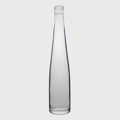 Custom Screw Lid Vodka Whiskey Rum Long Neck Small Liquor Spirits Water Containers Round Evian 375ml Glass Wine Bottle 