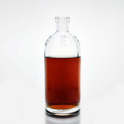 Transparent Empty Custom Embossed Alcohol Cork Top Spirit Bottles Glass For Liquor Wholesale 750ml Glass Wine Bottle 