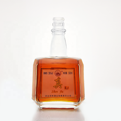 transparent rectangular shape clear glass spirit bottles wholesale empty glass bottle for liquor 500ml