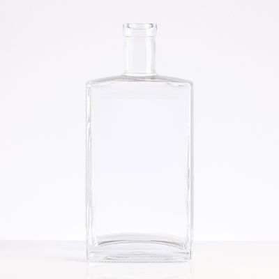 High quality flat square clear glass wine bottle for medicinal liquor 