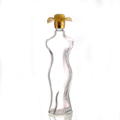 Professional Manufacturer Supplier woman shape Glass liquor wine Bottle 500 ML With Cover 