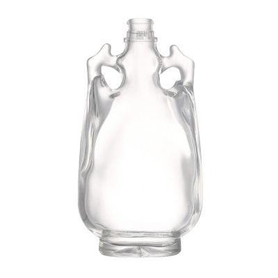 Flat fancy liquor handle bottle empty 500 ml super flint custom glass with crown