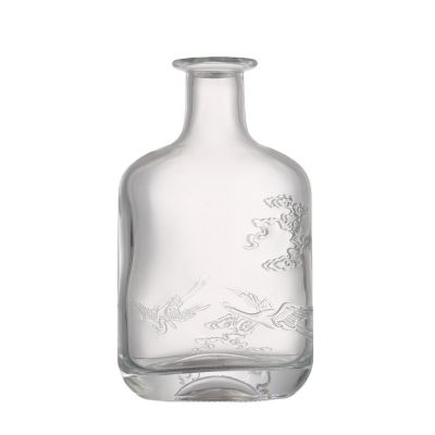 Factory design Frosted clear flat shape liquor wine painting glass bottle with cork 