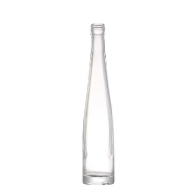 Factory supply customized clear thin tall 350 ml empty glass liquor wine bottle with screw 