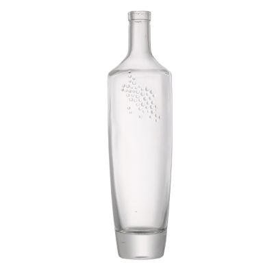 Custom clear tall round shape 700 ml transparent liquor wine glass bottle with cover 