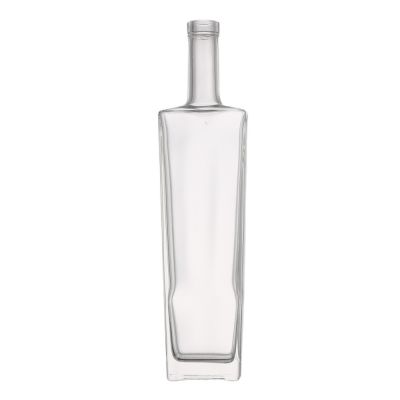 Custom flint empty flat square 700 ml liquor wine bottle glass with stopper