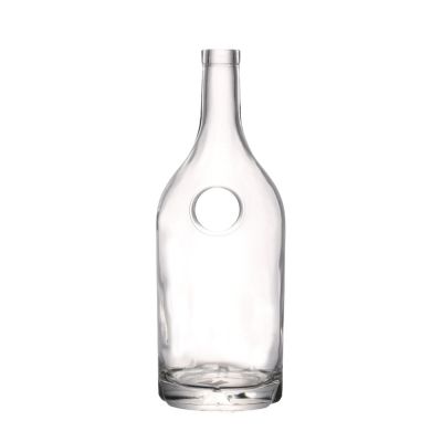Empty unique 750 ml glass bottle round shape liquor bottle with cover 