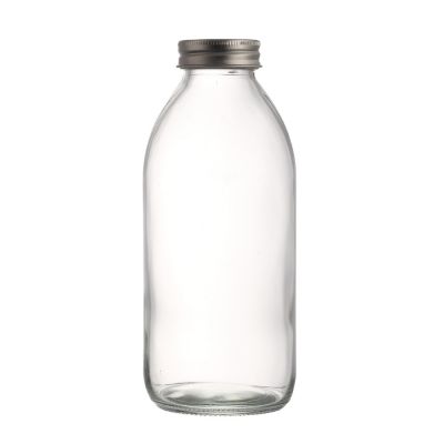 Round empty 16oz clear bottle 500ml glass beverage juice bottle with aluminium lid 