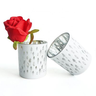 200ml Matte White Glass Candle Jars With Laser Engraved Silver Candle Holder