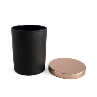 hot sale 250ml 8oz matte black glass containers jar with rose gold metal lid for candles 