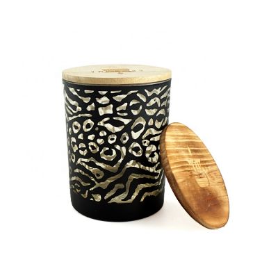 Luxury Mercury gold Electroplated Matte Black Empty Glass Cup Candle Jar Holder Container Vessel With Wooden Lid 