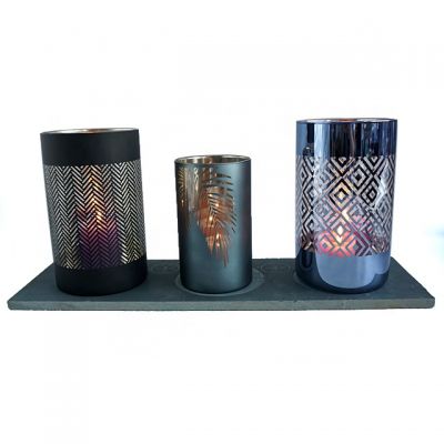 decorative borosilicate blue glass candle holder 