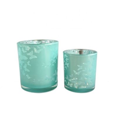 Blue Color finish Sliver Mercury Votive Glass Candle Holders Custom Candle Jars in Bulk 