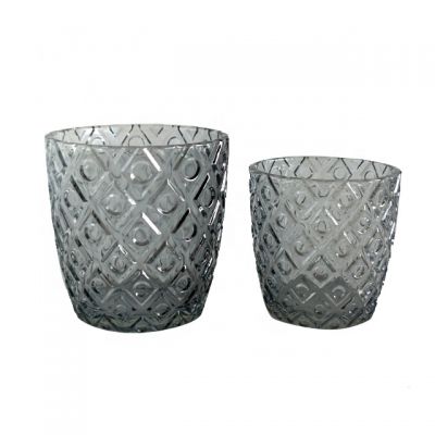 exquisite pattern grey horn glass candle jar 