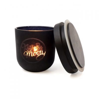 Customized 65ml Black Matte Frosted Glass Candle Holder Jar With Wood Lid 
