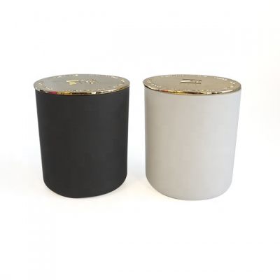 Best Selling 395ml 13oz white black frosted glass candle jars with metal lids 