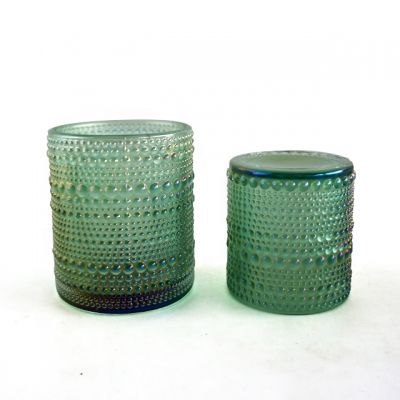European hot selling plating green glass candle jars set of 2